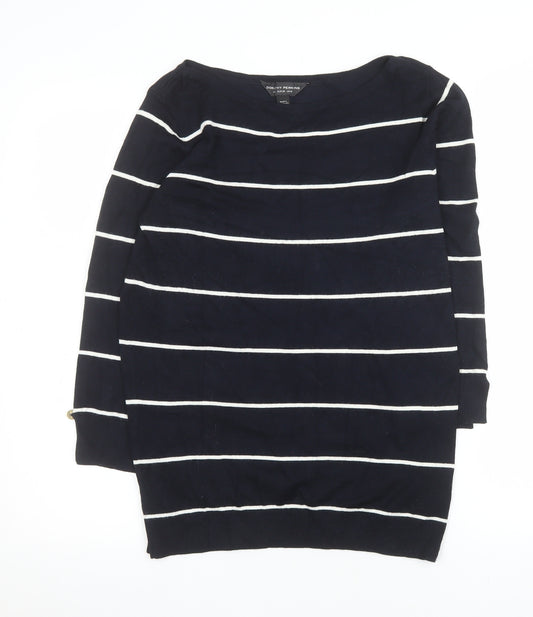 Dorothy Perkins Women’s Blue Striped 3/4 Sleeve Boat Neck Knit Top Size 10