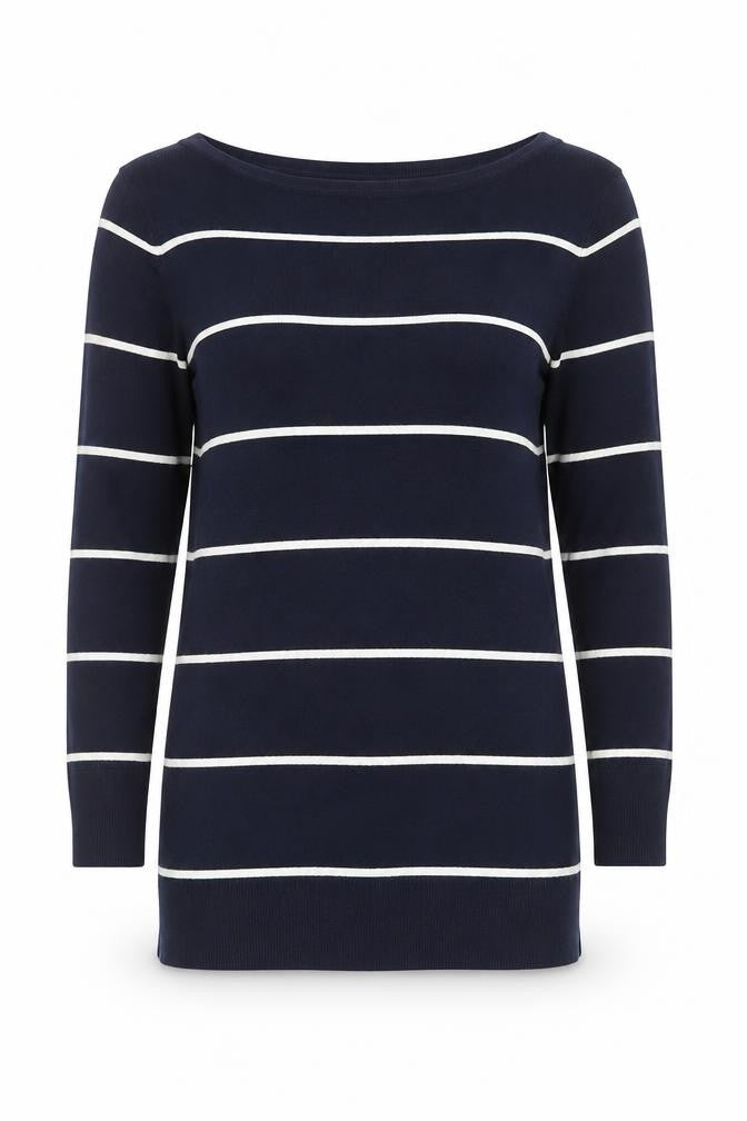 Dorothy Perkins Women’s Blue Striped 3/4 Sleeve Boat Neck Knit Top Size 10