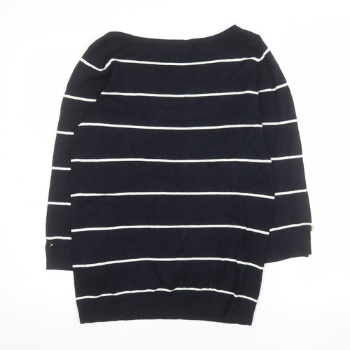 Dorothy Perkins Women’s Blue Striped 3/4 Sleeve Boat Neck Knit Top Size 10