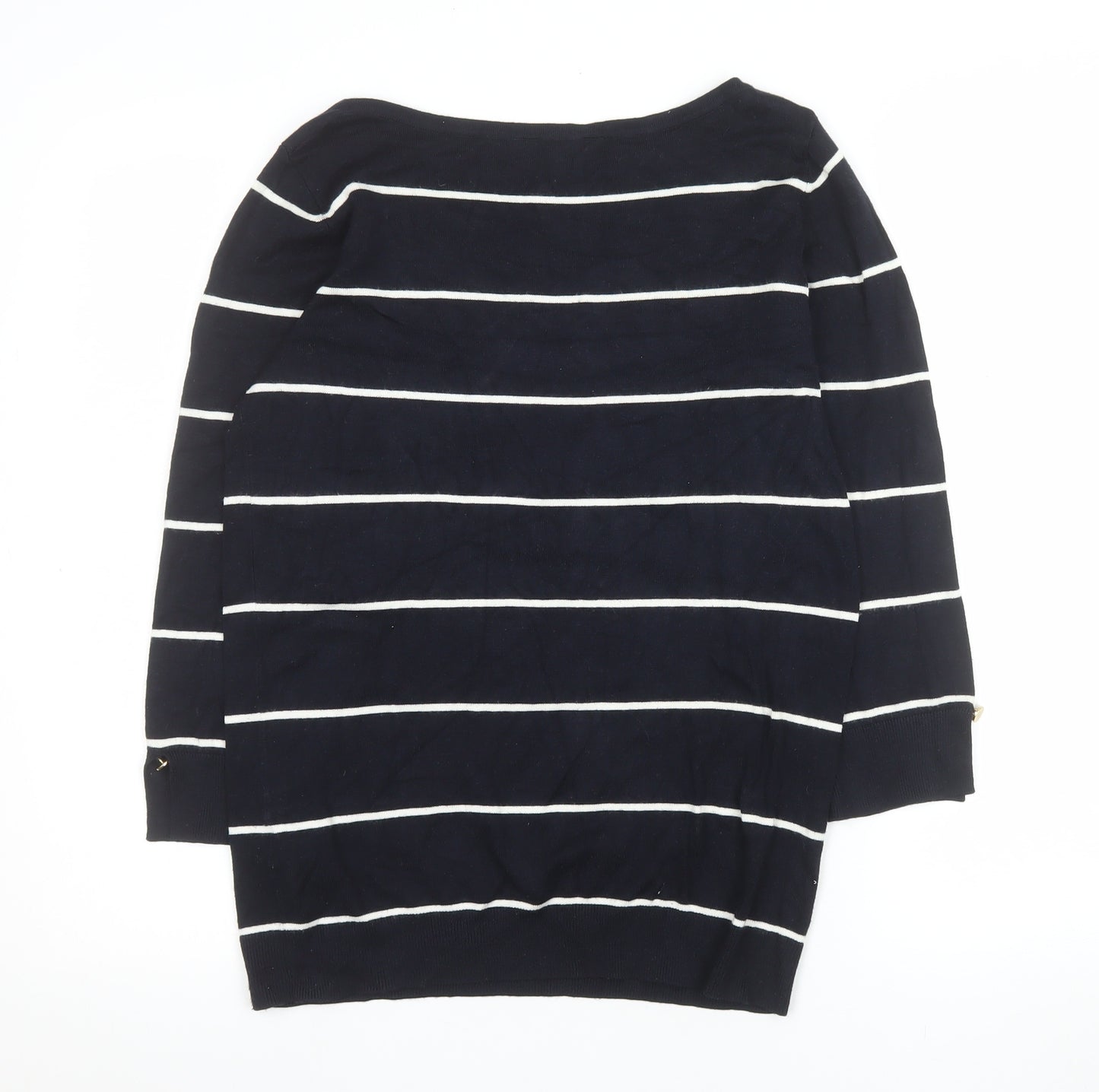 Dorothy Perkins Women’s Blue Striped 3/4 Sleeve Boat Neck Knit Top Size 10