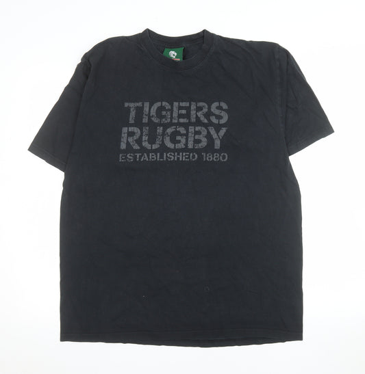 Tigers Men’s Black Rugby Graphic T-Shirt Size L Cotton Crew Neck