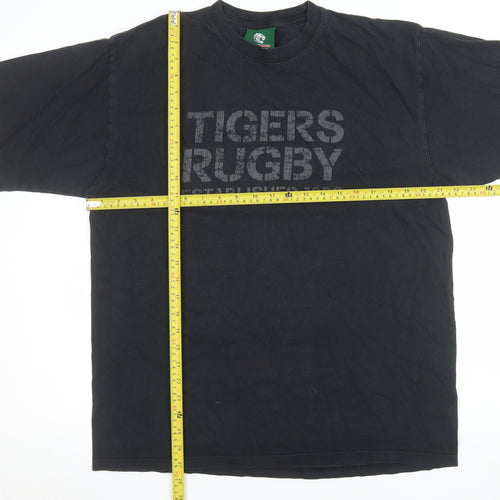 Tigers Men’s Black Rugby Graphic T-Shirt Size L Cotton Crew Neck