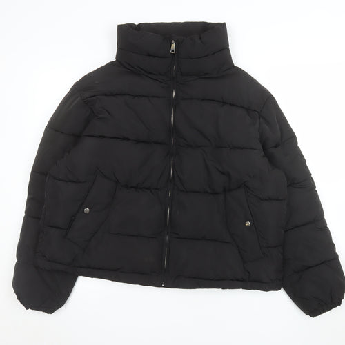 Pull & Bear Women's Black L Puffer Jacket with Zip Pockets