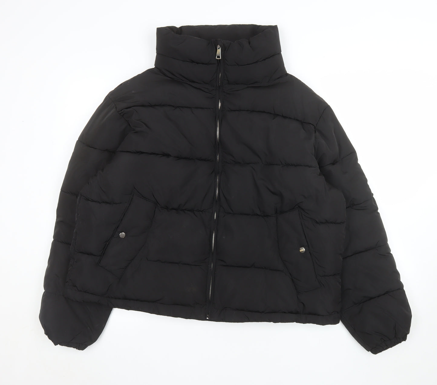Pull & Bear Women's Black L Puffer Jacket with Zip Pockets