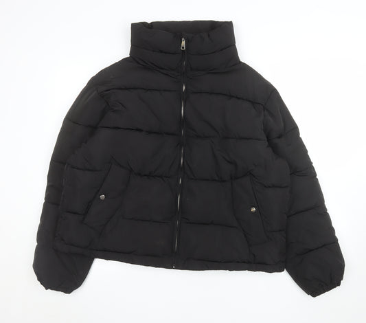 Pull & Bear Women's Black L Puffer Jacket with Zip Pockets