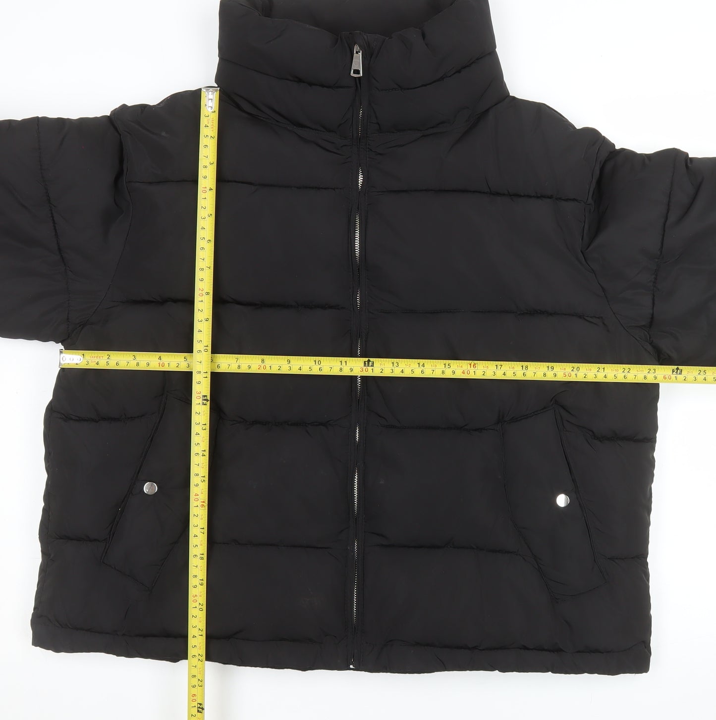 Pull & Bear Women's Black L Puffer Jacket with Zip Pockets