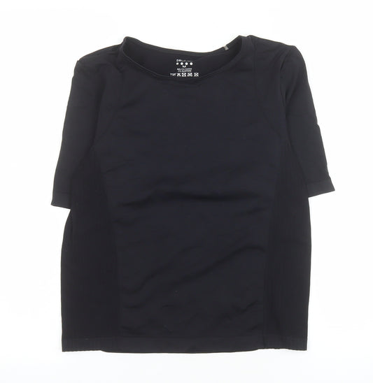 Souluxe Women's Black Medium Slim Fit Activewear T-Shirt