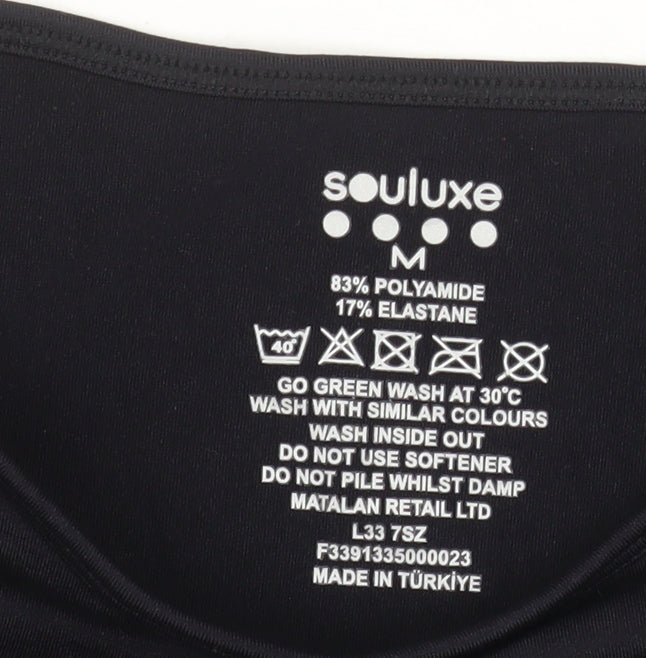 Souluxe Women's Black Medium Slim Fit Activewear T-Shirt