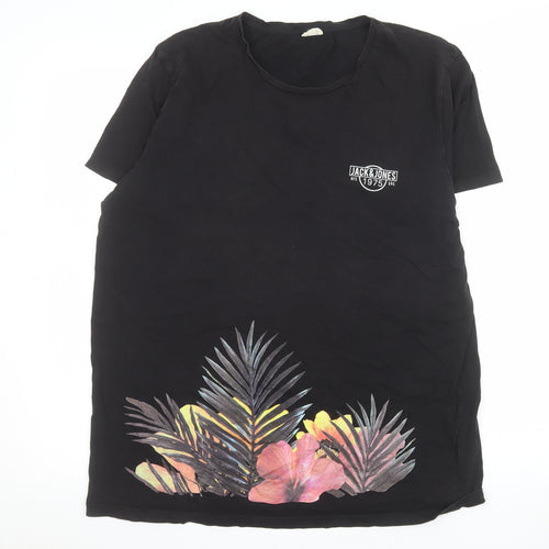 Jack & Jones Men's Black XL Tropical Floral Graphic T-Shirt