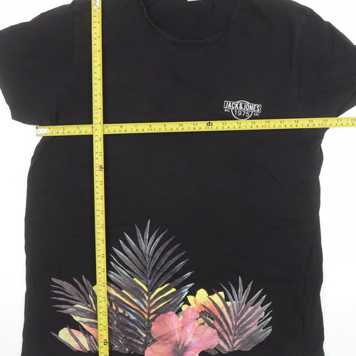 Jack & Jones Men's Black XL Tropical Floral Graphic T-Shirt