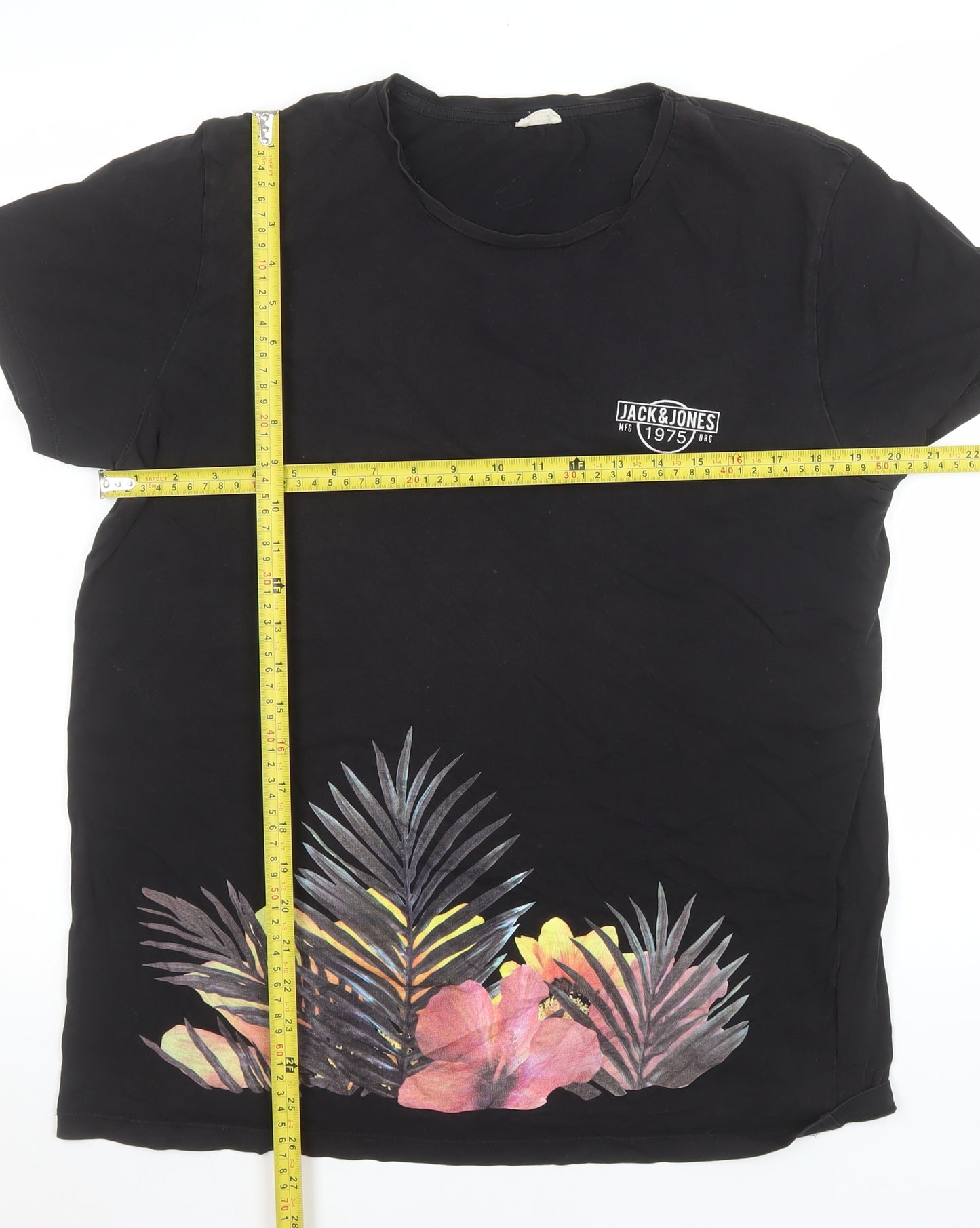 Jack & Jones Men's Black XL Tropical Floral Graphic T-Shirt