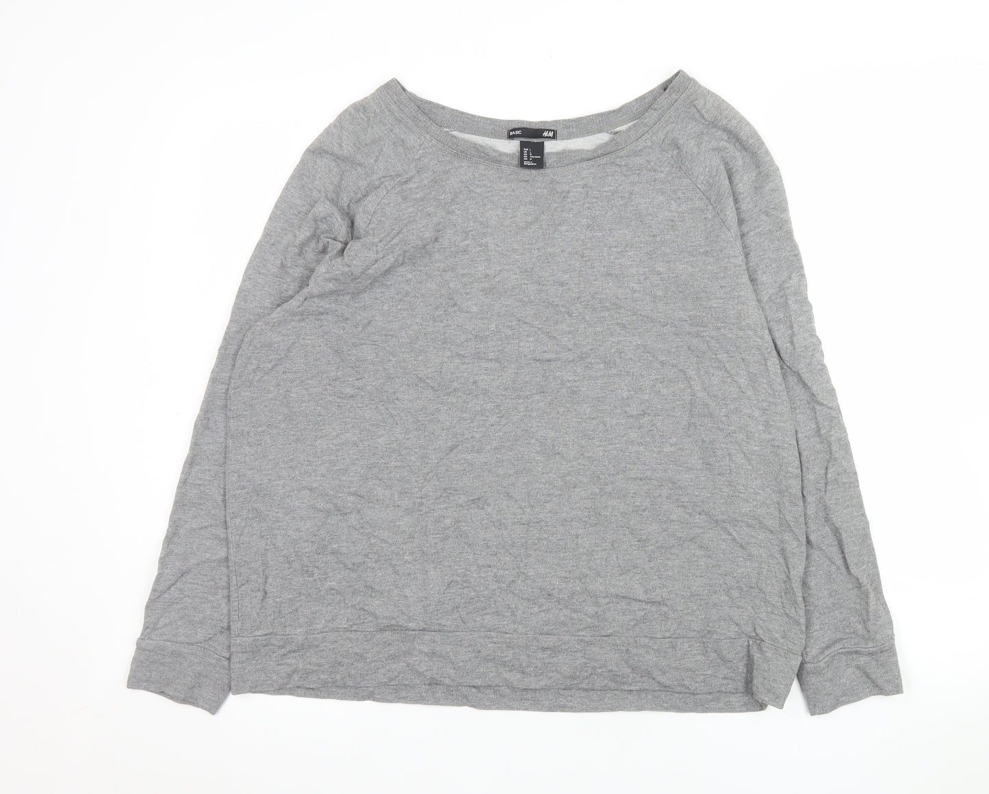 H&M Men’s Grey Long Sleeve Basic Crew Neck Jersey Top Size L