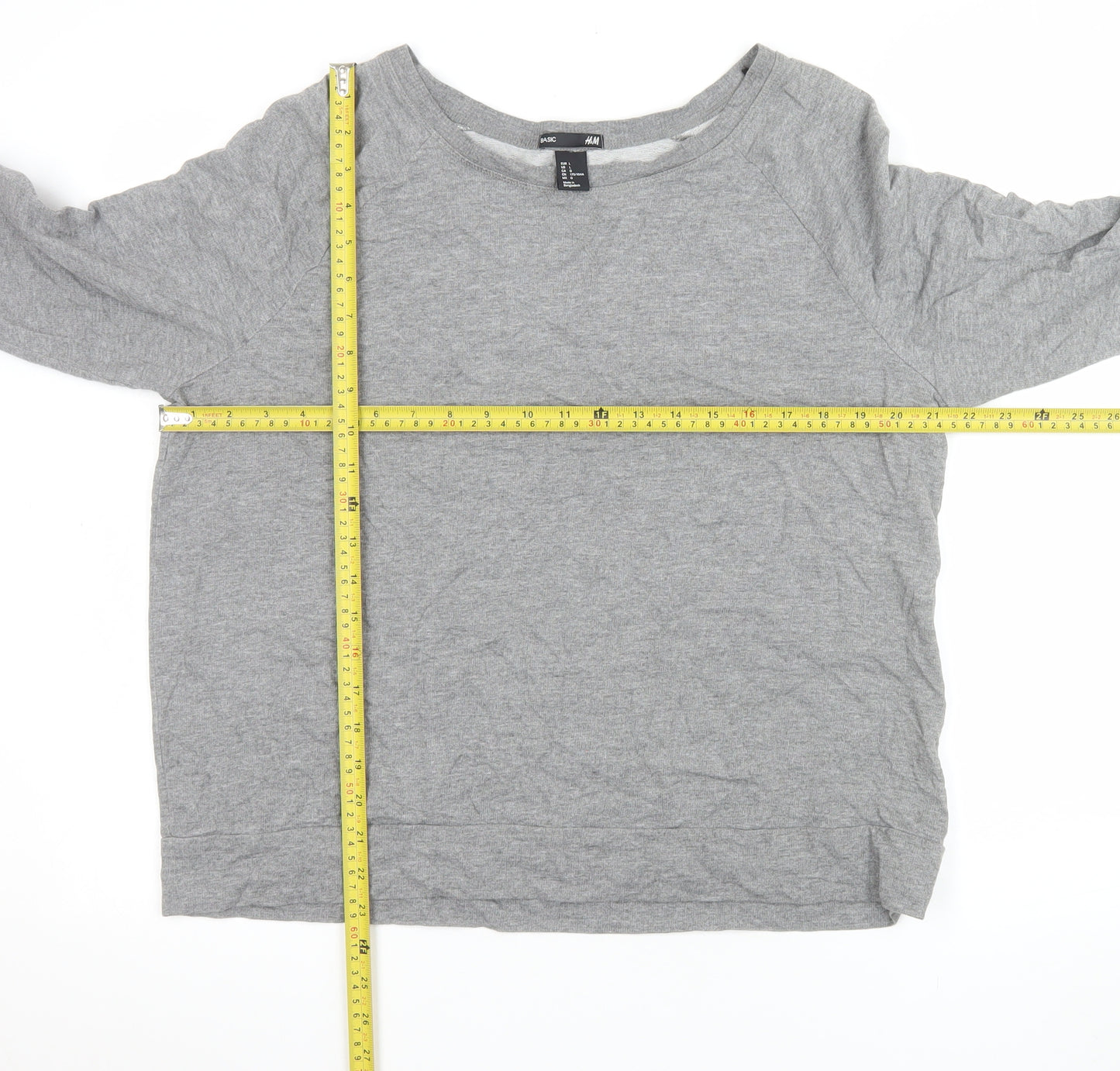H&M Men’s Grey Long Sleeve Basic Crew Neck Jersey Top Size L