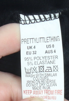 PrettyLittleThing Womens Black Bodysuit Size 4 Ruched Puff Sleeve