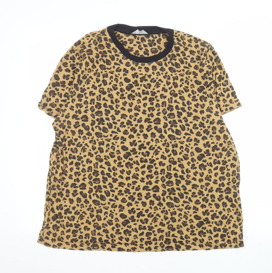 Marks and Spencer Womens Brown Leopard Print Cotton Ringer T-Shirt Size 18