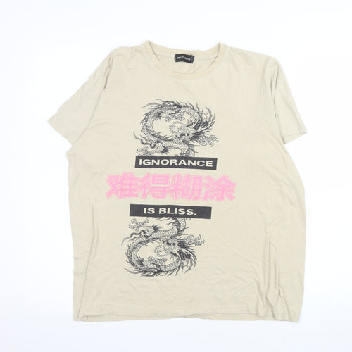 PrettyLittleThing Women's Beige Dragon Graphic T-Shirt Size S