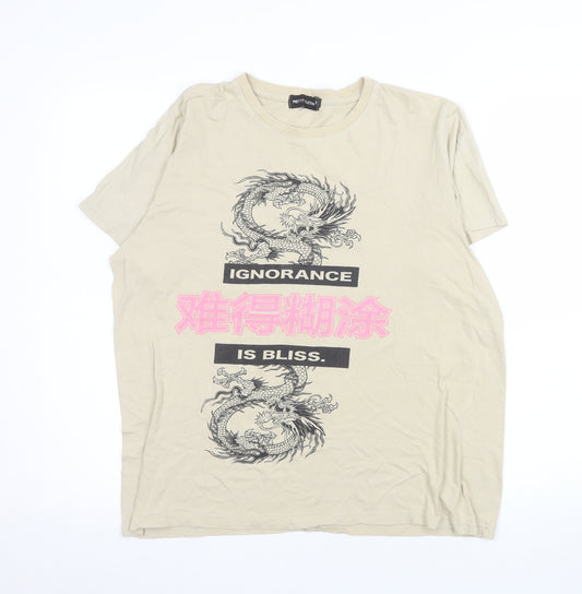 PrettyLittleThing Women's Beige Dragon Graphic T-Shirt Size S