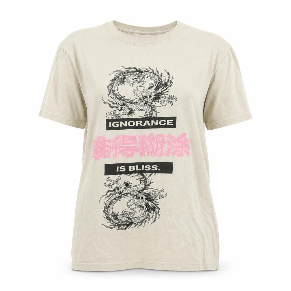 PrettyLittleThing Women's Beige Dragon Graphic T-Shirt Size S