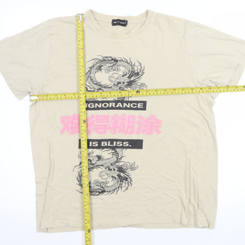 PrettyLittleThing Women's Beige Dragon Graphic T-Shirt Size S