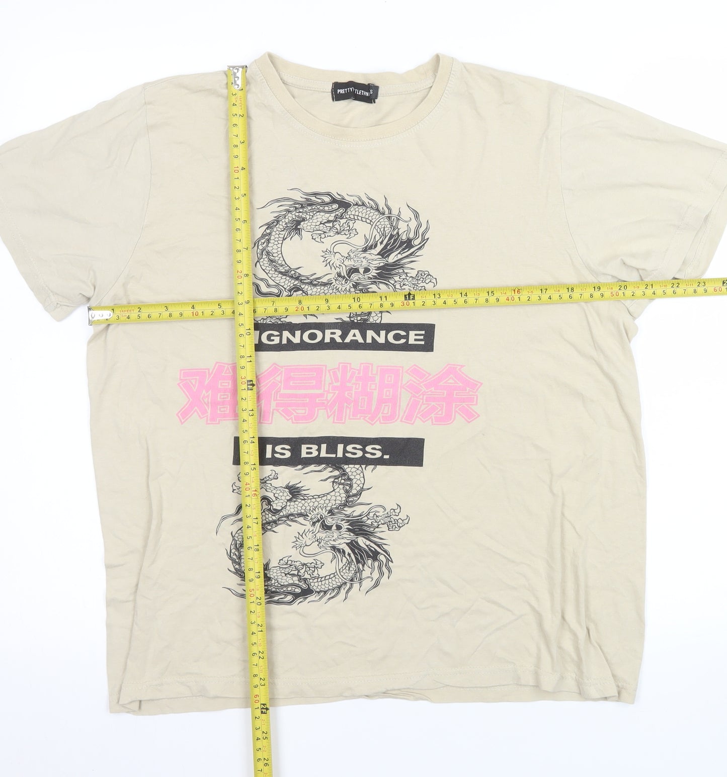 PrettyLittleThing Women's Beige Dragon Graphic T-Shirt Size S