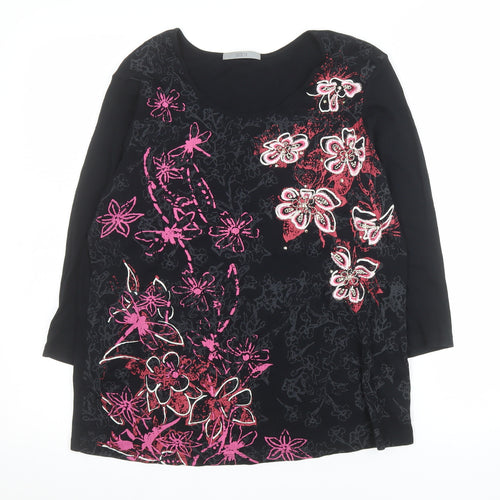 Marks and Spencer Women’s Black Floral Beaded Long Sleeve Cotton Top Size 14