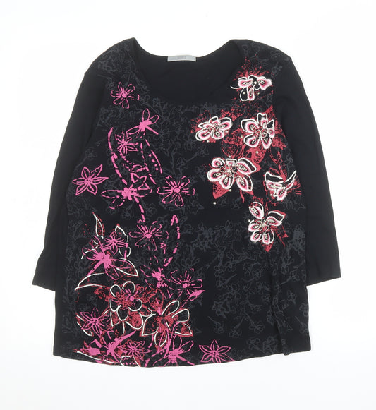 Marks and Spencer Women’s Black Floral Beaded Long Sleeve Cotton Top Size 14