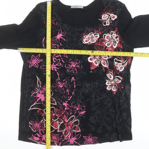 Marks and Spencer Women’s Black Floral Beaded Long Sleeve Cotton Top Size 14