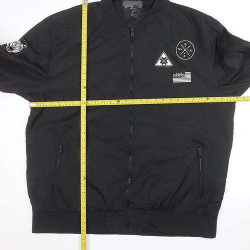 Label-J Men's Black 2XL Bomber Jacket Zip Pockets Polyester