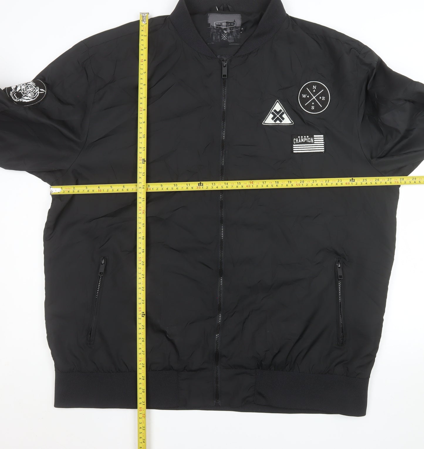 Label-J Men's Black 2XL Bomber Jacket Zip Pockets Polyester