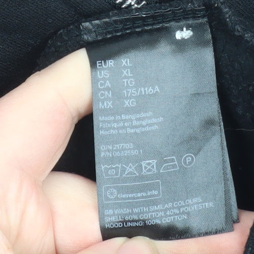 H&M Men Black XL Basic Zip Hoodie Jacket Cotton Blend