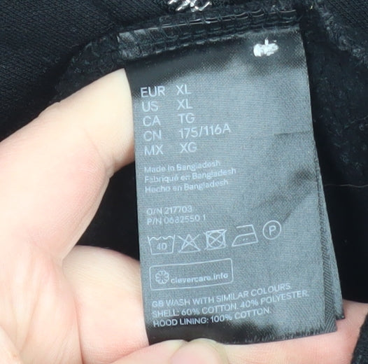 H&M Men Black XL Basic Zip Hoodie Jacket Cotton Blend