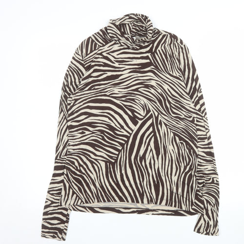 H&M Women’s Brown Zebra Print Roll Neck Long Sleeve Top Size L
