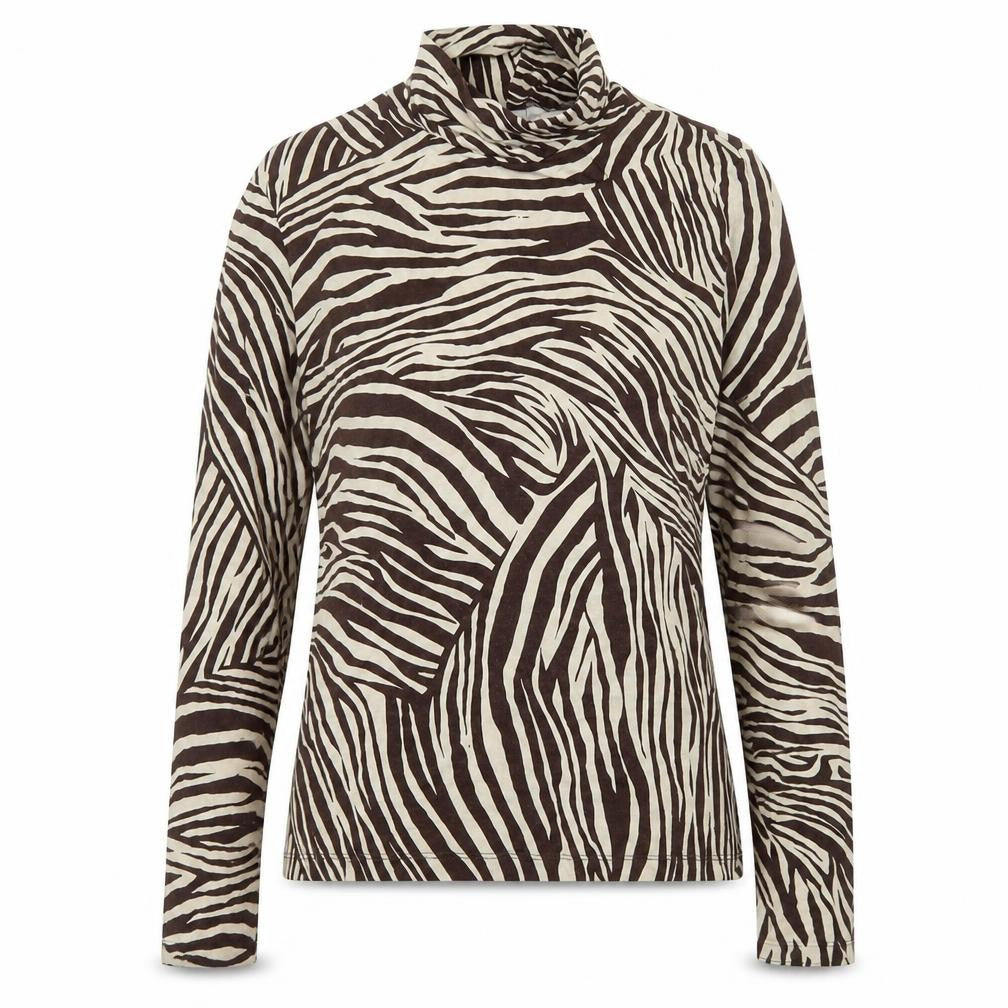 H&M Women’s Brown Zebra Print Roll Neck Long Sleeve Top Size L
