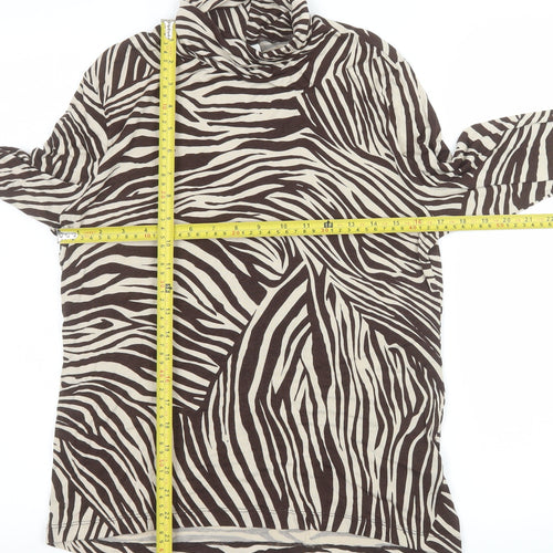 H&M Women’s Brown Zebra Print Roll Neck Long Sleeve Top Size L