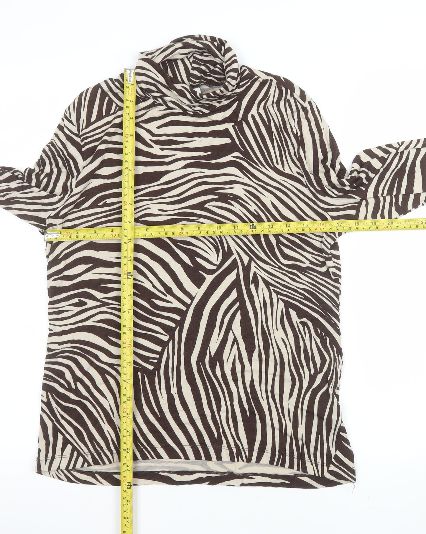 H&M Women’s Brown Zebra Print Roll Neck Long Sleeve Top Size L