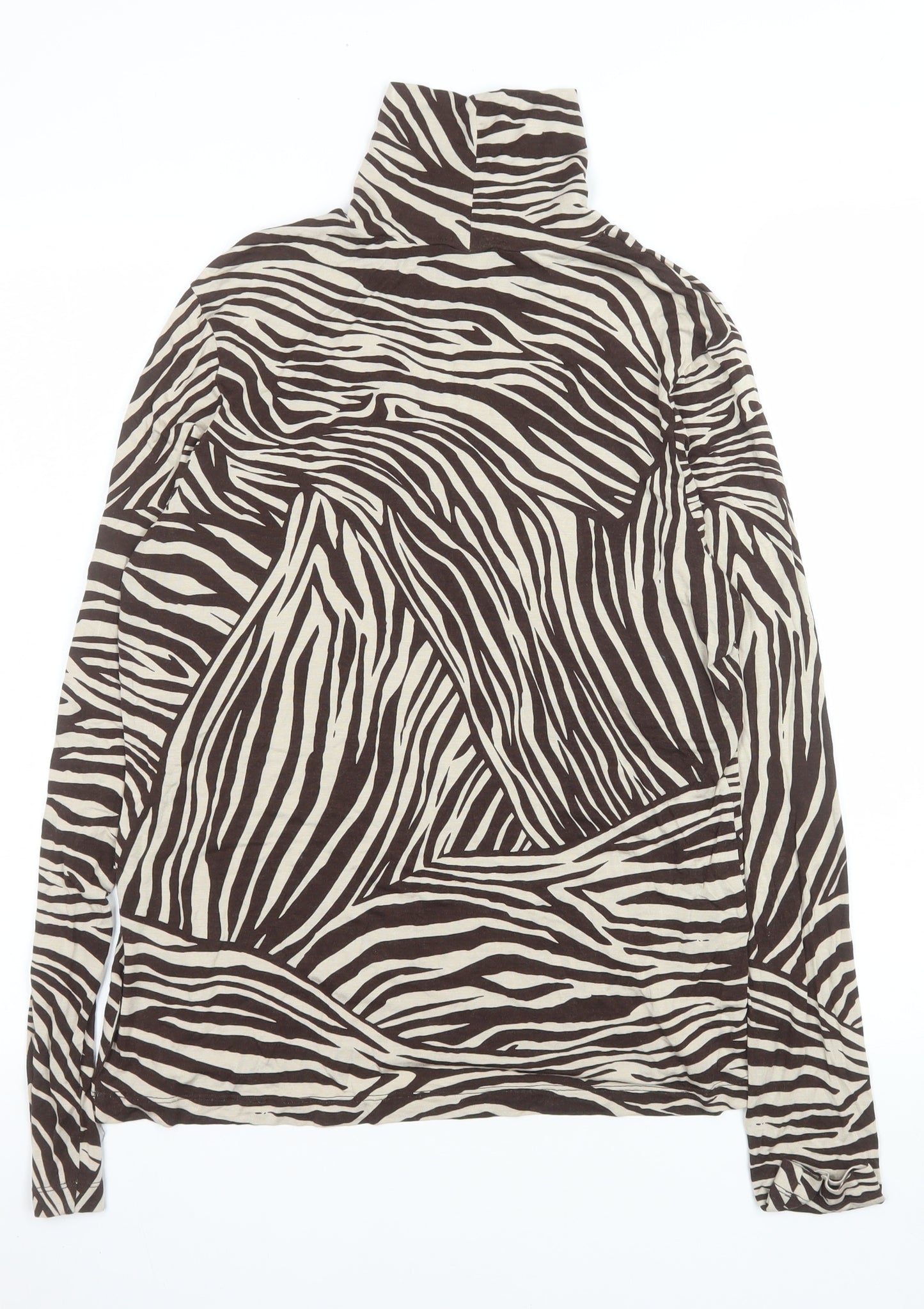 H&M Women’s Brown Zebra Print Roll Neck Long Sleeve Top Size L