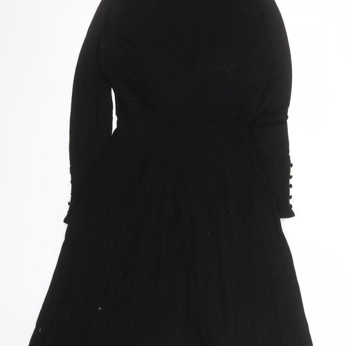 Monsoon Women Black Knit Fit & Flare Long Sleeve High Neck Dress M