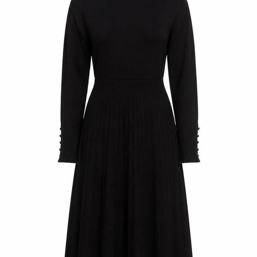 Monsoon Women Black Knit Fit & Flare Long Sleeve High Neck Dress M