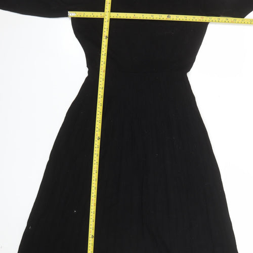 Monsoon Women Black Knit Fit & Flare Long Sleeve High Neck Dress M