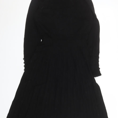 Monsoon Women Black Knit Fit & Flare Long Sleeve High Neck Dress M