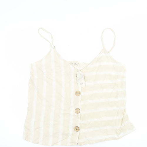 River Island Women's Beige Striped Linen Cotton Camisole Top UK 12