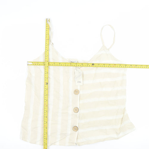 River Island Women's Beige Striped Linen Cotton Camisole Top UK 12