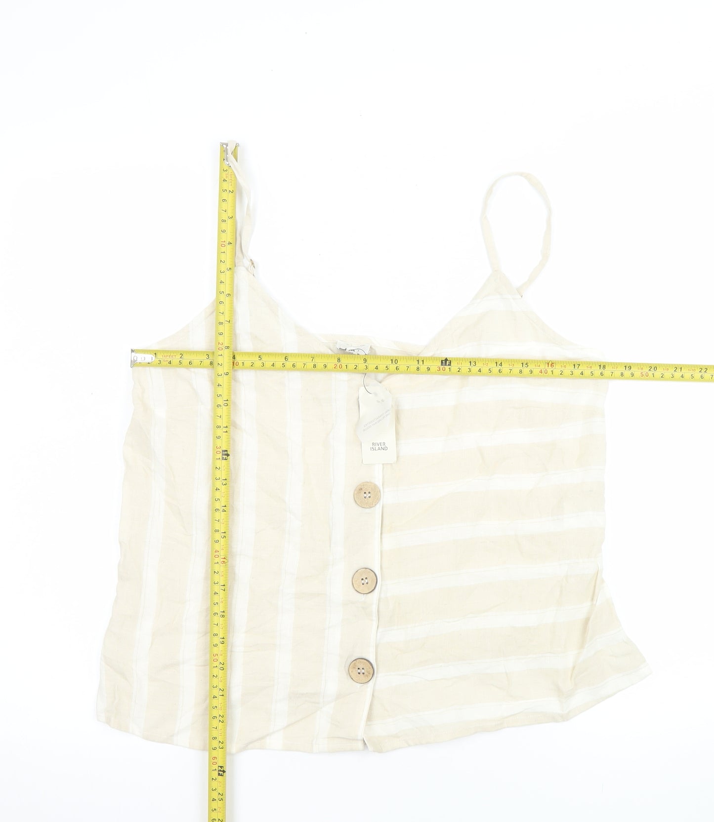 River Island Women's Beige Striped Linen Cotton Camisole Top UK 12