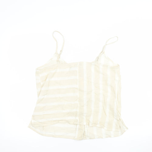 River Island Women's Beige Striped Linen Cotton Camisole Top UK 12