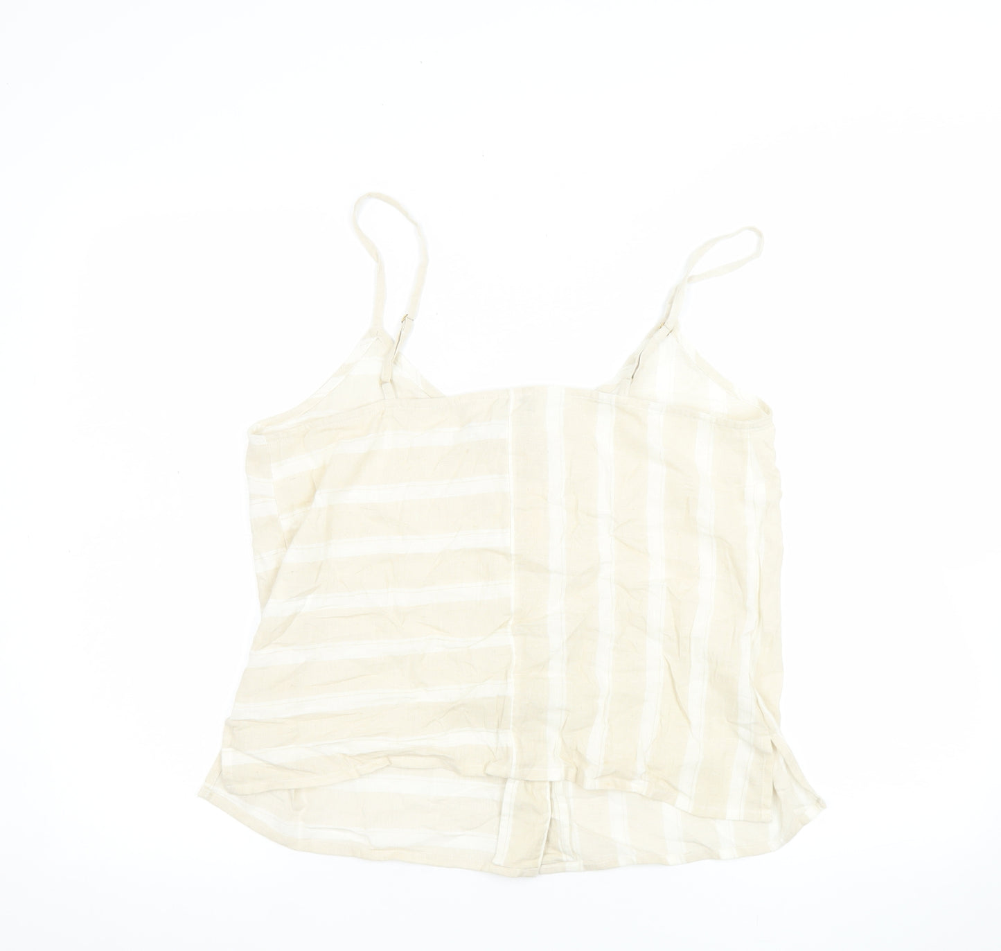 River Island Women's Beige Striped Linen Cotton Camisole Top UK 12
