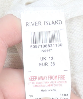 River Island Women's Beige Striped Linen Cotton Camisole Top UK 12