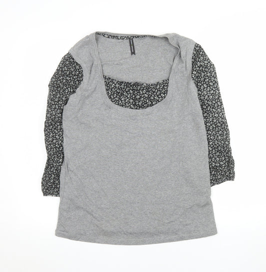 Marks and Spencer Womens Grey Floral Sleeve Cotton T-Shirt Size 14
