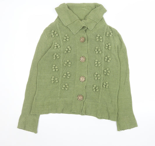 Marks and Spencer Per Una Women's Green Cardigan L Knit Floral Embroidered