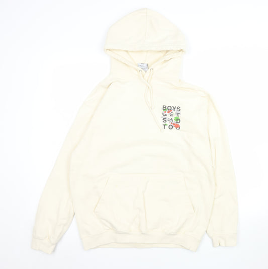 Boys Get Sad Too Men's Ivory Pullover Hoodie Medium Graphic Print