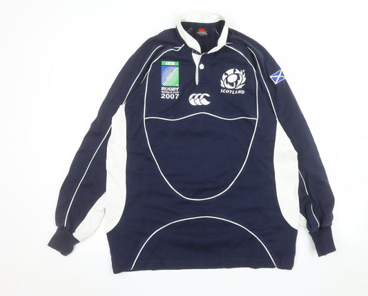 Canterbury Men’s Blue Scotland Rugby 2007 Long Sleeve Polo Shirt Size S
